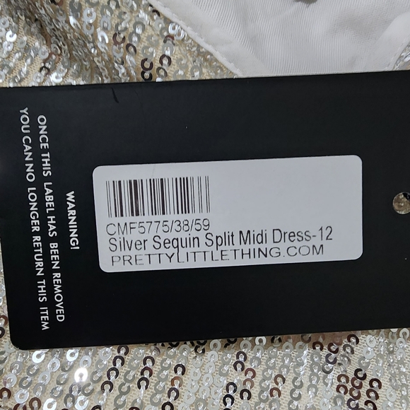 NWT Pretty Little Thing Silver Sequin Split Midi Dress Size: US -8 - Picture 9 of 16